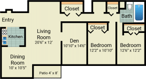 2 Bed / 1½ Bath / 1,062 sq ft / Deposit: $500 / Rent: $820