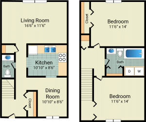 2 Bed / 1½ Bath / 1,176 sq ft / Rent: $765 w/patio & garage