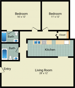 2 Bed / 2 Bath / 1,180 sq ft / Rent: $670